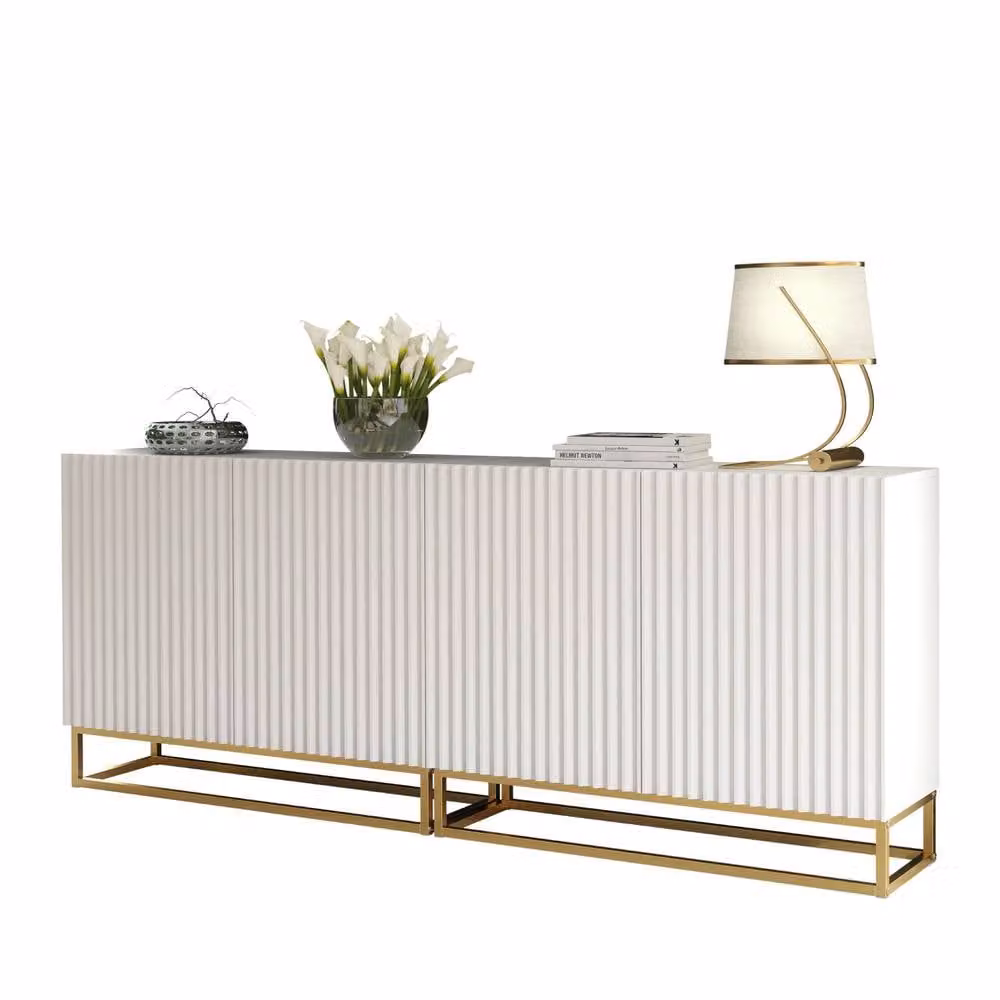 Creative Furniture Ripple Duo Sideboard in White and Gold with Modern Fluted Design and Push to Open Doors W: 200 cm, D: 35 cm, H: 80 cm – 3