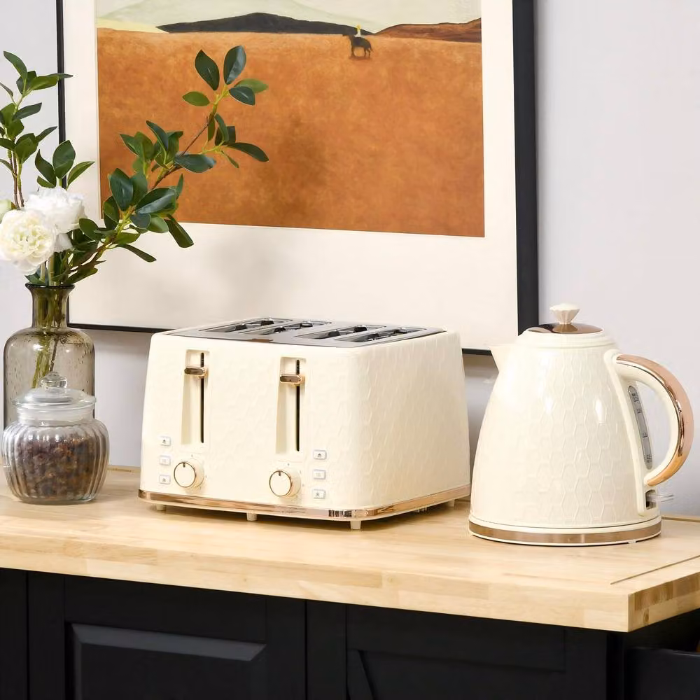 STILVORA Kettle and Toaster Set in Beige with Stainless Steel Finish – 2