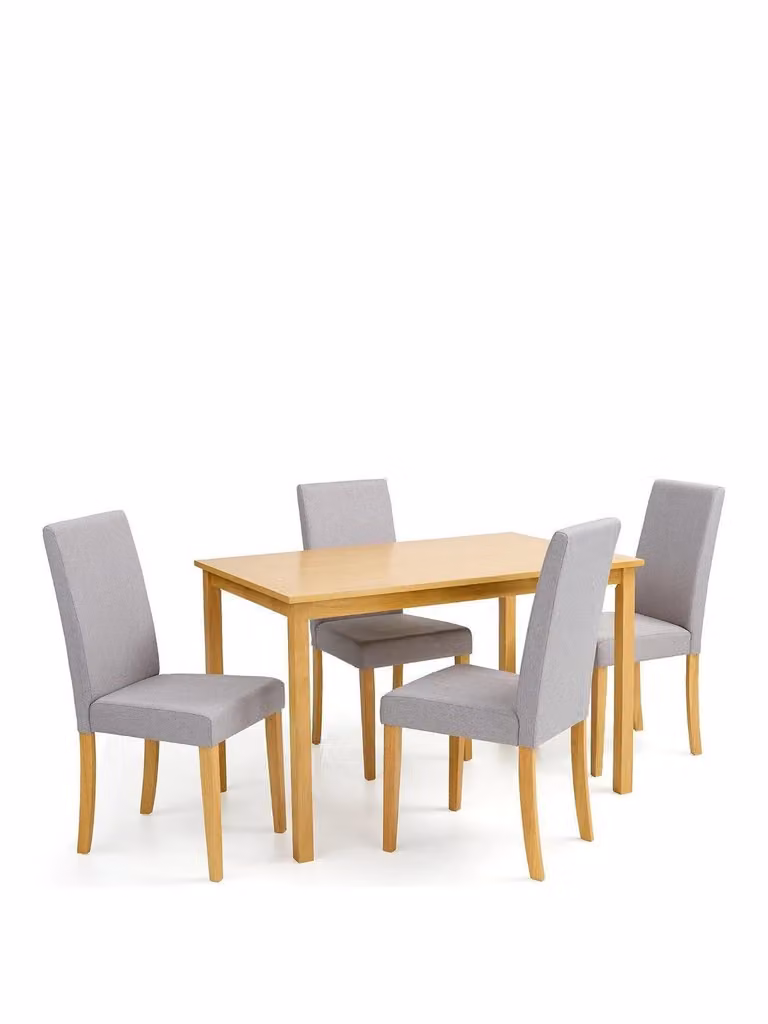 Primo Modern Rectangular Dining Table and 4 Grey Fabric Chairs Set