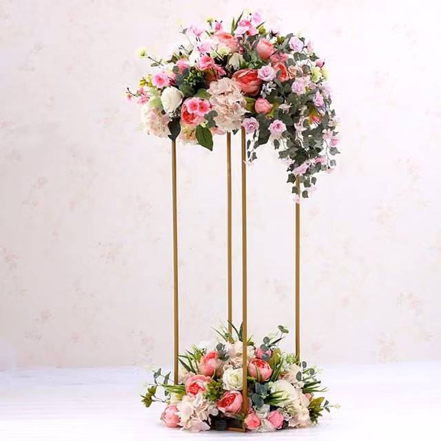 Livingandhome Gold Rectangular Metal Tabletop Flower Stand for Weddings and Parties, W/D/H: 60 x 60 x 60 cm