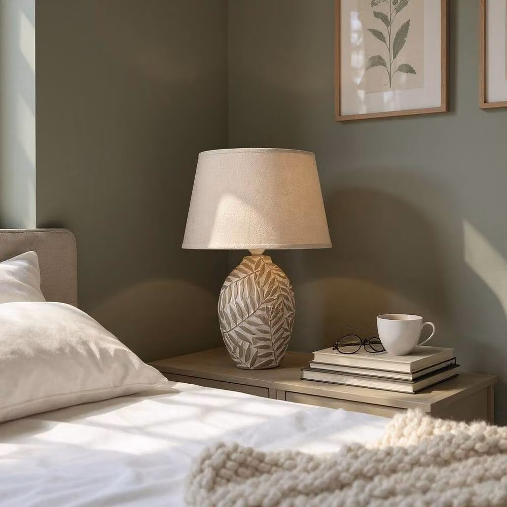 Serenityy Ceramic Table Lamp with Fabric Shade in Beige, Height: 25.4 cm – 4