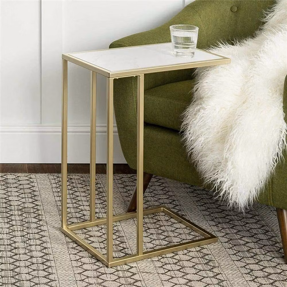 ERGOVEXA Modern Gold and White Marble Side Table for Living Room and Bedroom – 3