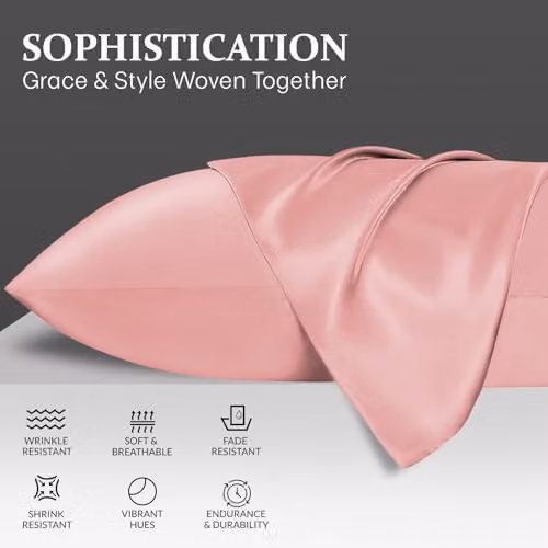 Grace Satin Silk Pillowcases 4 Pack in Coral Pink with Envelope Closure – 2