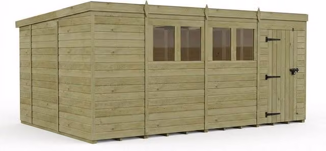 Buttercup Farm Pent Garden Shed with Single Door and Windows, Brown Timber – 1