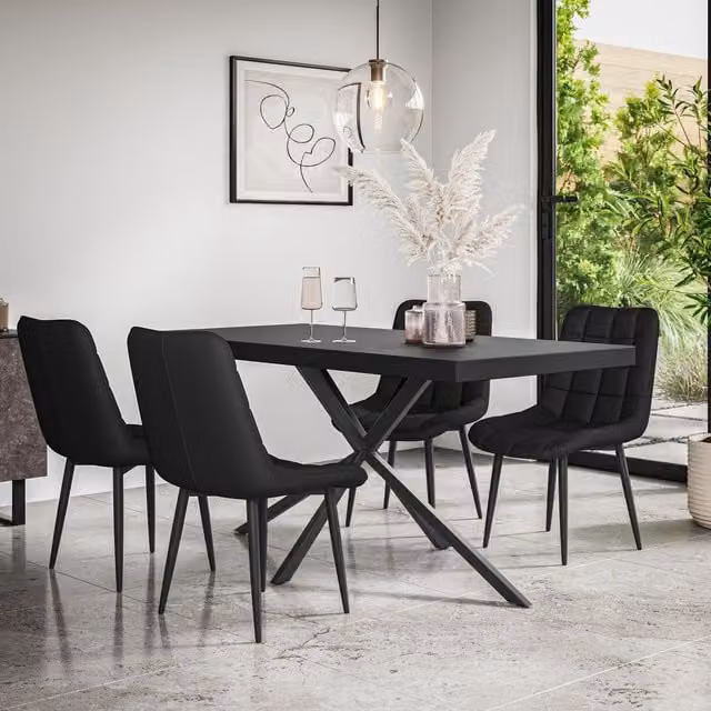 More4Homes Donni Black Dining Table and Nova Faux Leather Dining Chair Set of 6