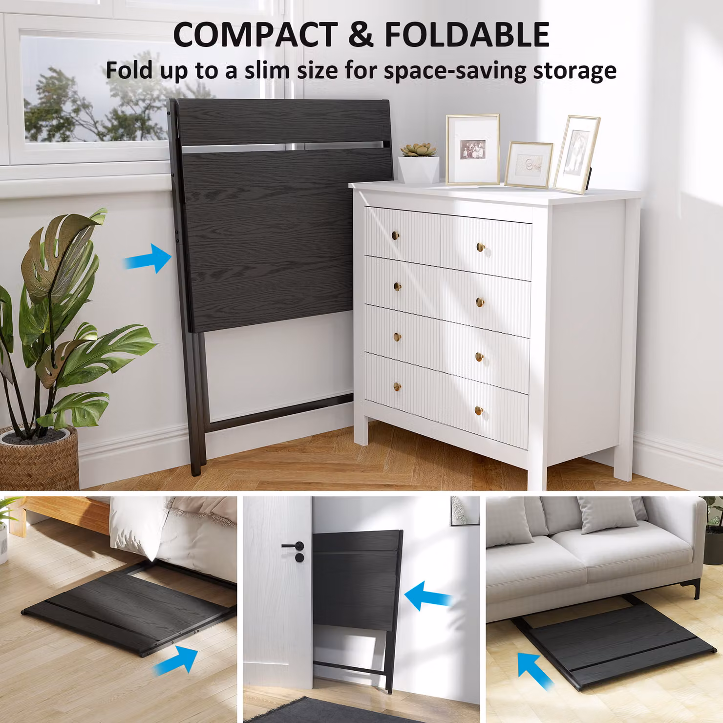 HOMCOM Black Folding Computer Desk with Monitor Shelf – 4