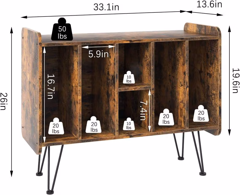 Huhote Brown Vinyl Turntable Stand with 3 Tier Storage Cabinet – 3