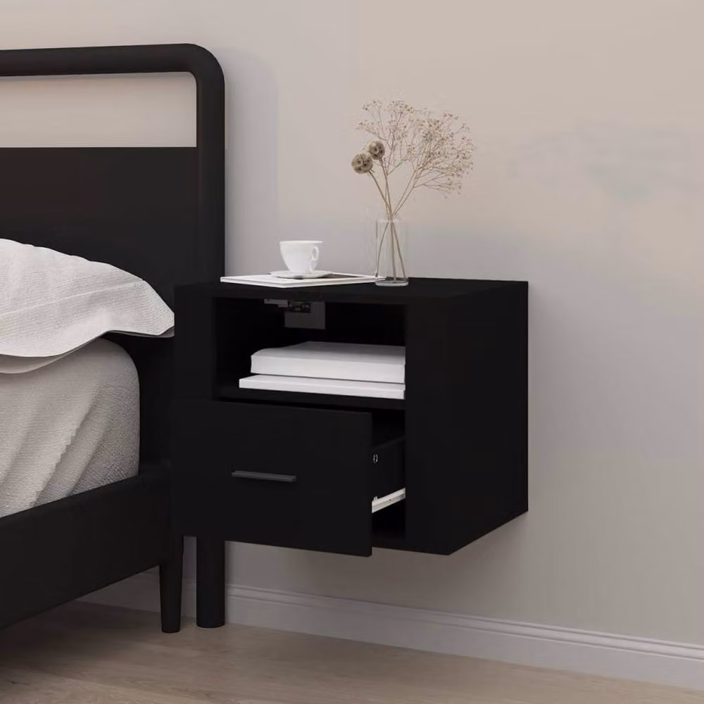 Berkfield Home Wall-mounted Bedside Cabinet, Black, W: 50 cm, D: 36 cm, H: 40 cm – 3