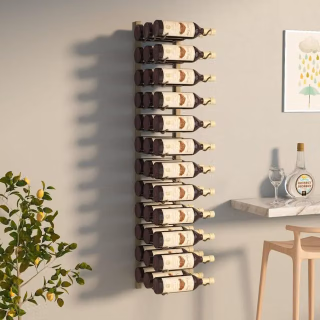 Berkfield Home Wall Mounted Gold Metal Wine Rack for 36 Bottles