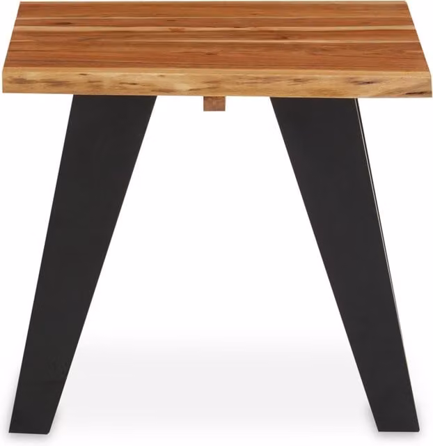 Orsina Acacia Wood Side Table with Black Looped Iron Base in Brown – 1