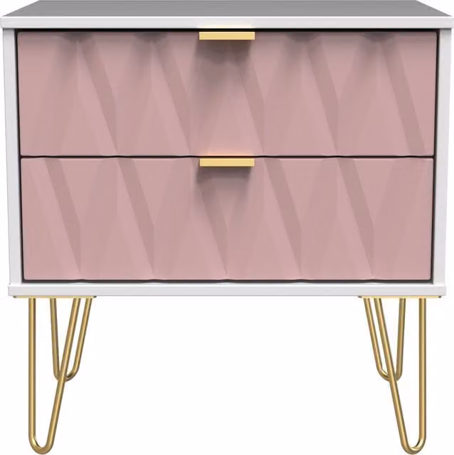 Diamond Ready Assembled 2 Drawer Midi Chest in Pink, White and Gold