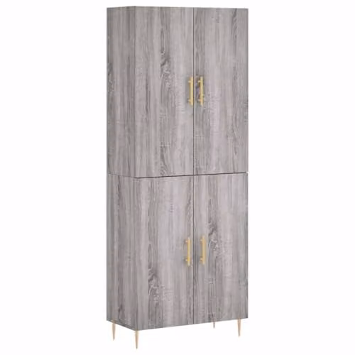vidaXL Highboard in Grey Sonoma, Modern Freestanding Cabinet with Hinged Doors, W/D/H: 69.5 x 34 x 180 cm