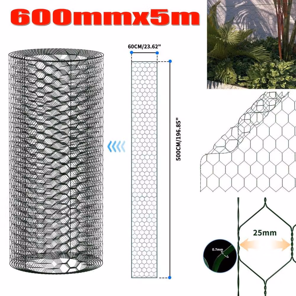 FLAVORA Green PVC Coated Hexagonal Mesh Chicken Wire, W: 60 cm, L: 5 m – 3
