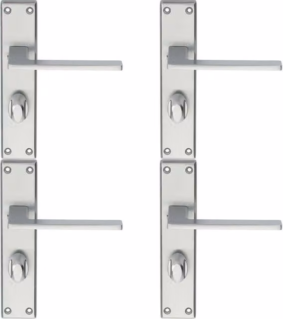 Loops 4x Flat Straight Lever Bathroom Backplate Handles in Satin Chrome, W: 180 mm x H: 40 mm