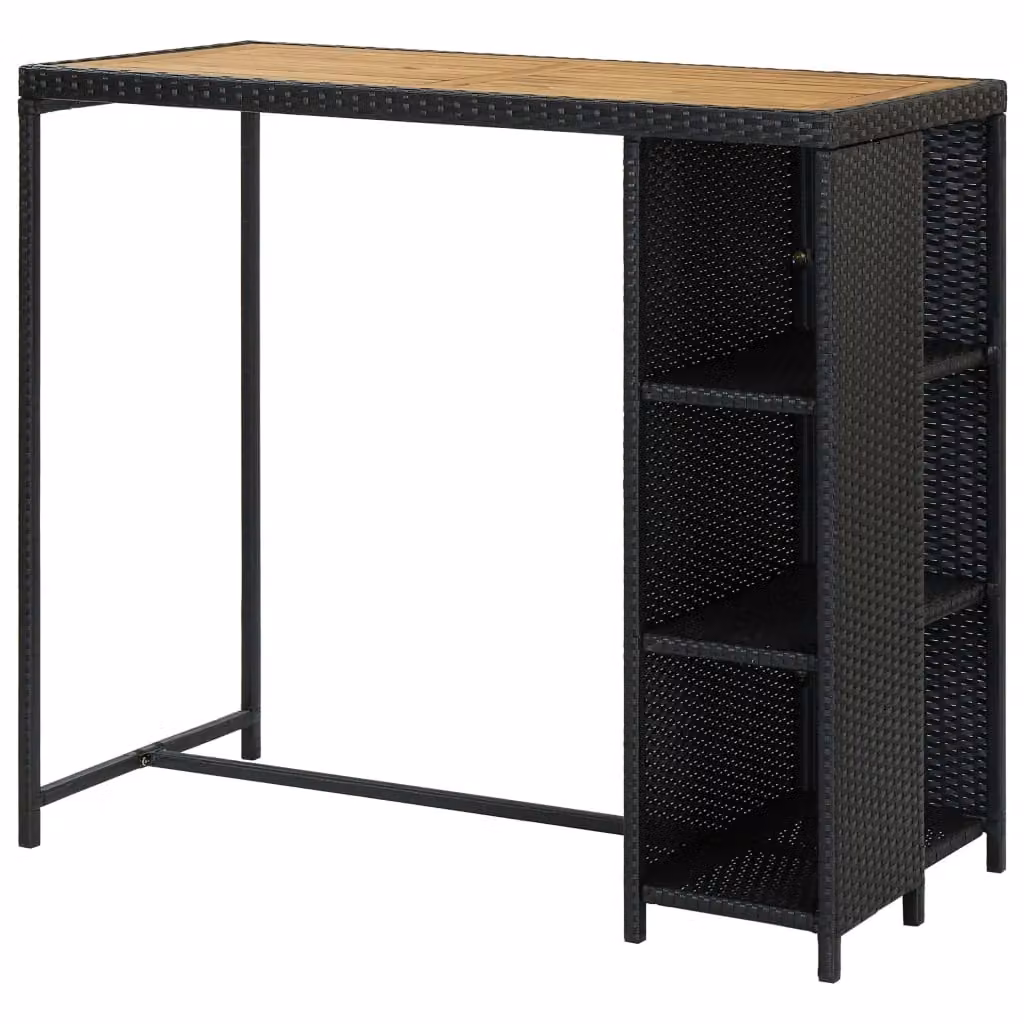 Berkfield Home Bar Table with Storage Rack in Black Poly Rattan, W/D/H: 120 x 60 x 110 cm – 4