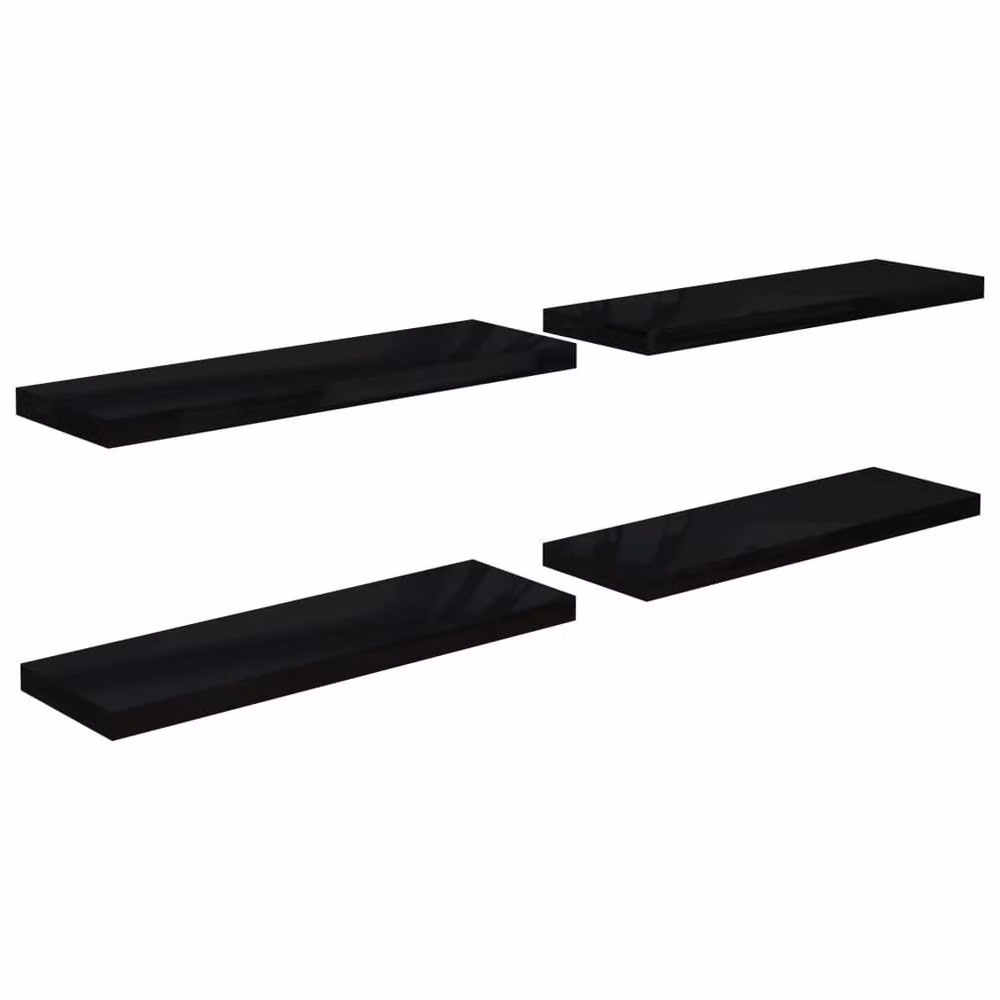 Berkfield Home Set of 4 Durable Floating Wall Shelves in High Gloss Black, W: 80 cm, D: 23.5 cm, H: 3.8 cm – 3