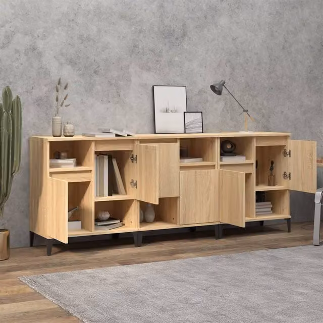 Berkfield Home 3-Piece Sonoma Oak Sideboard Set in Light Brown, W/D/H: 60 x 35 x 70 cm