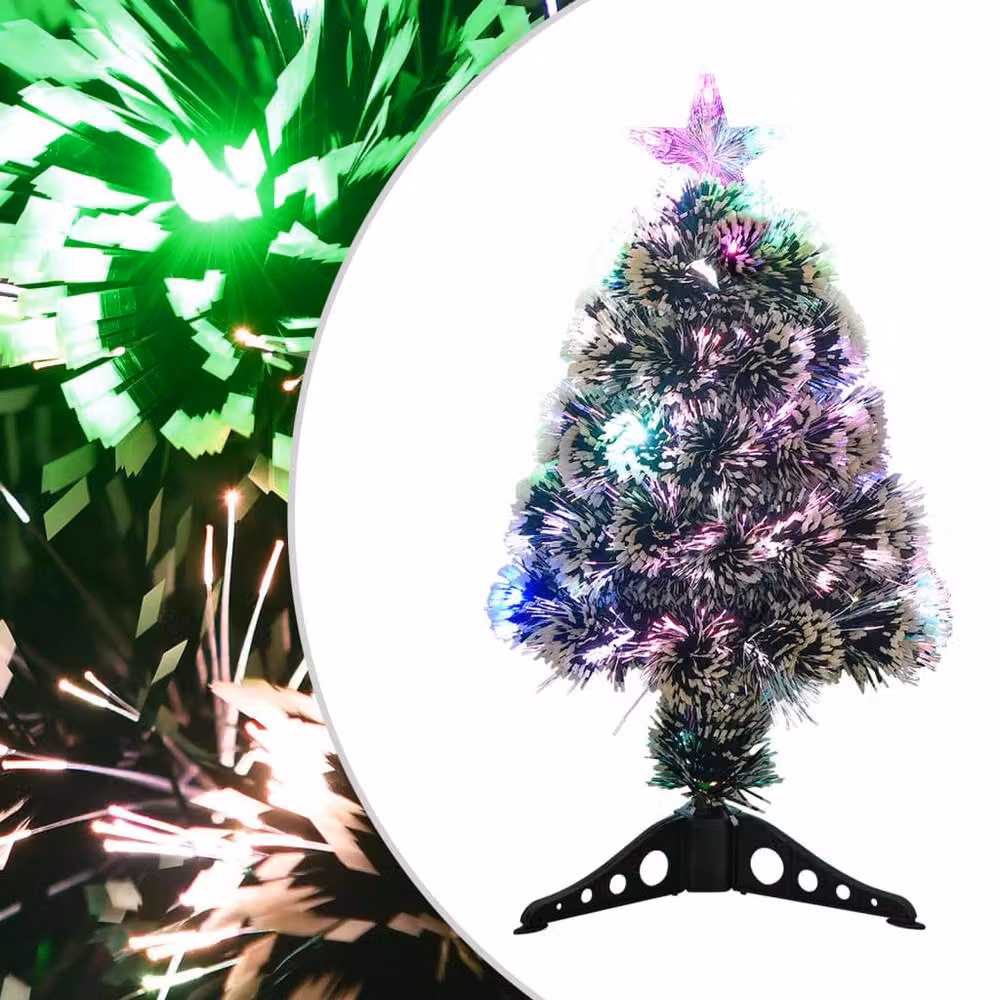 Berkfield Home Pre-lit Tabletop Christmas Tree in Green and White with Fibre Optics, Height: 64 cm – 2