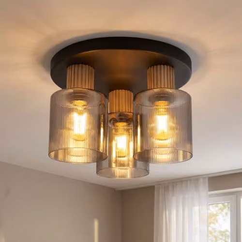 Globo Lighting Aleidis Shade Cluster Ceiling Light in Black and Brown with Grey Glass Shades, 3x E27 Sockets, W/D/H: 30 x 30 x 21 cm – 2