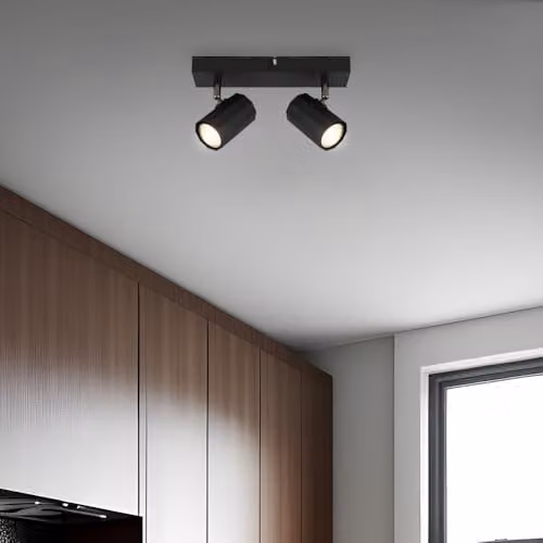 Globo Lighting Black Metal Adjustable Ceiling Spotlight with 2x GU10 Sockets, L 26 x W 6 x H 14.5 cm – 4