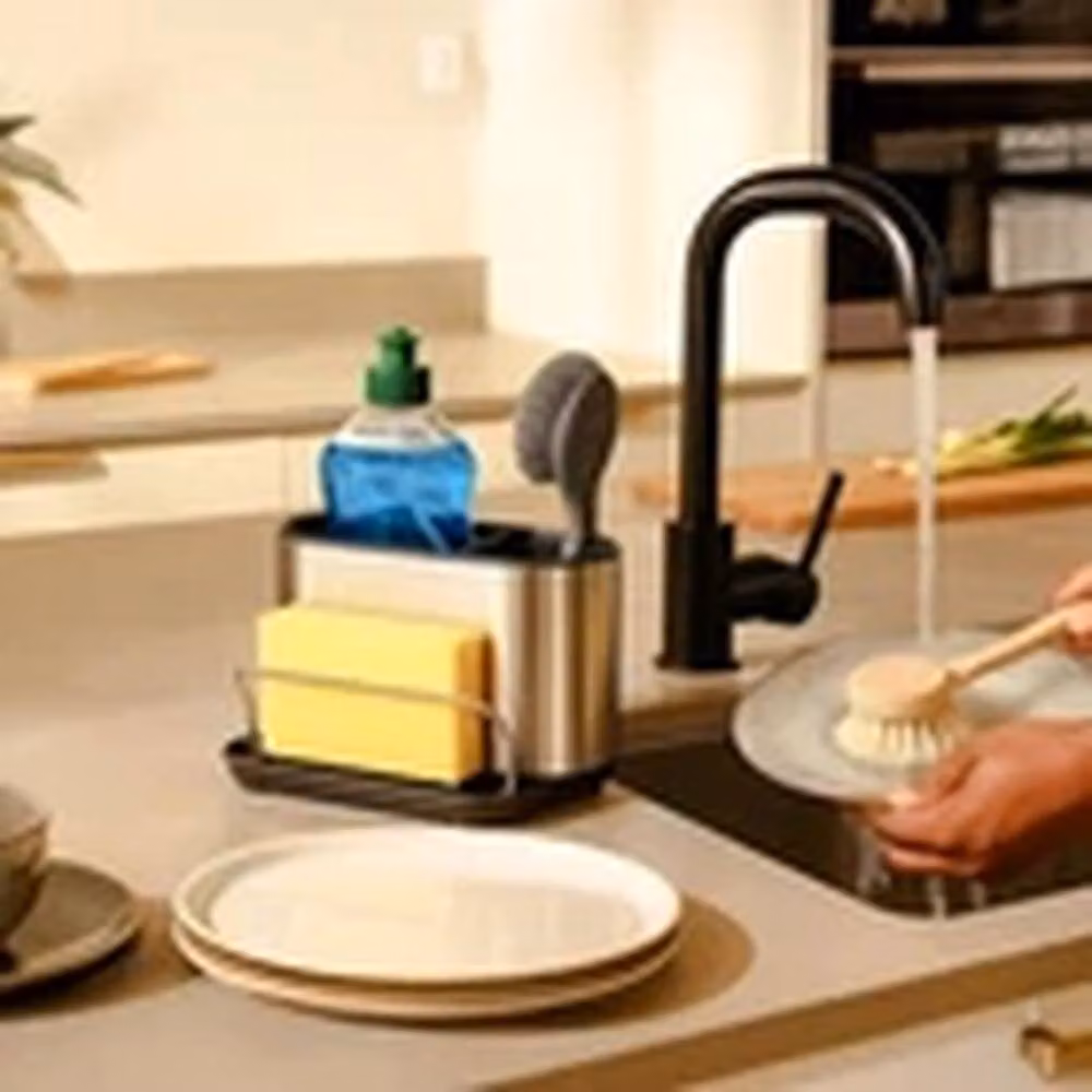 EONLION Stainless Steel Sink Caddy Sponge and Liquid Organiser Holder in Silver and Grey – 2