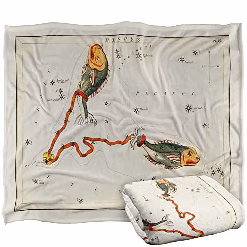 Graffitee Studios Vintage Pisces Zodiac Super Soft Fleece Throw Blanket, White, W/D/H: 152 x 127 cm