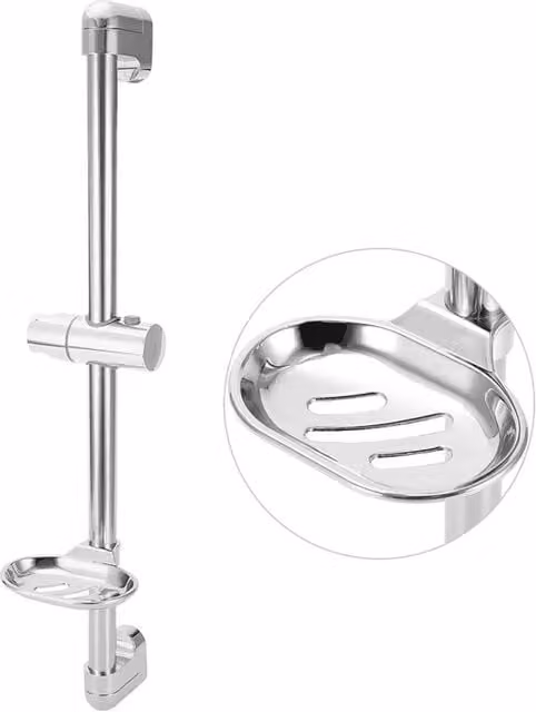 KORVIXA Stainless Steel Shower Riser Rail with Adjustable Height and Soap Dish in Silver, H 100 cm x W 60 cm – 1