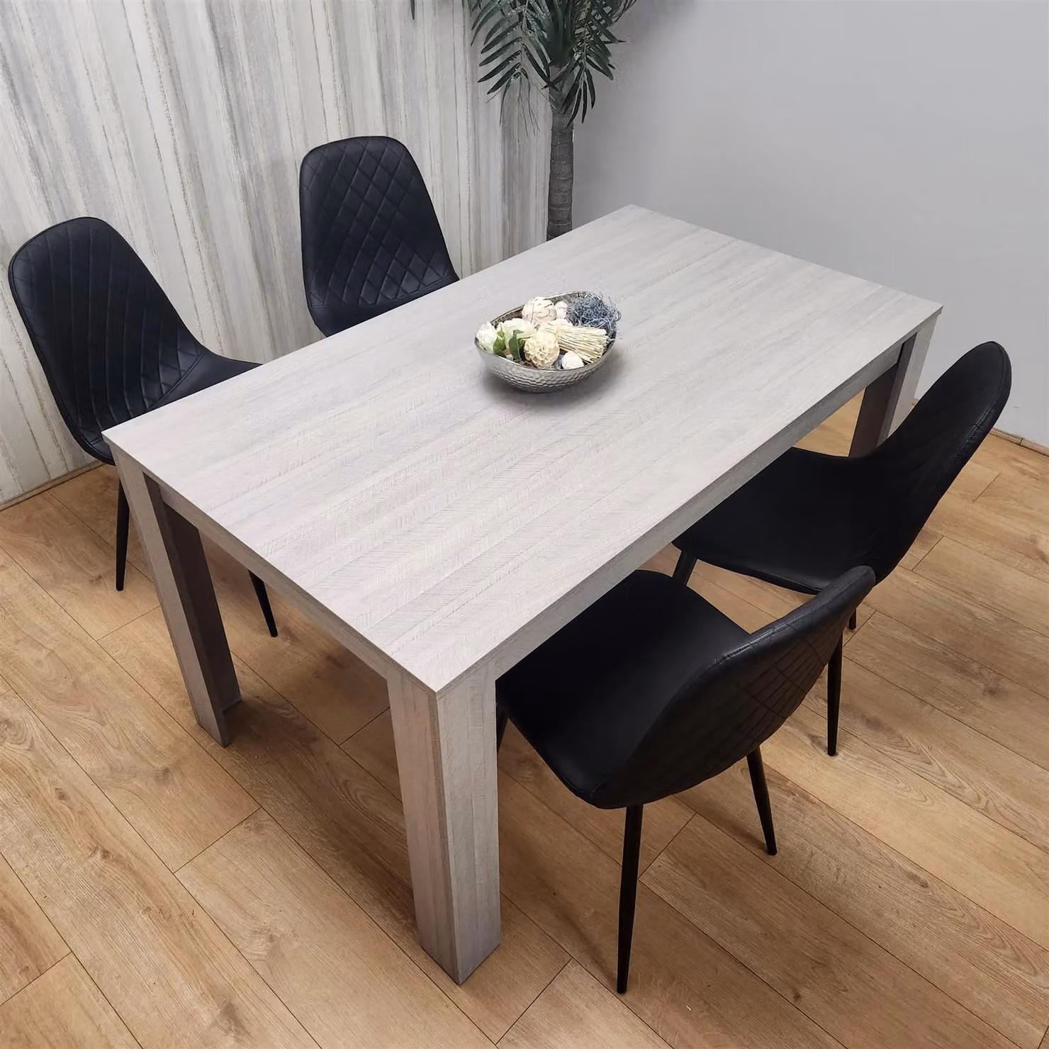 KOSY KOALA Modern Rectangular Dining Table Set with 4 Black Gem Pattern Chairs in Brown – 2