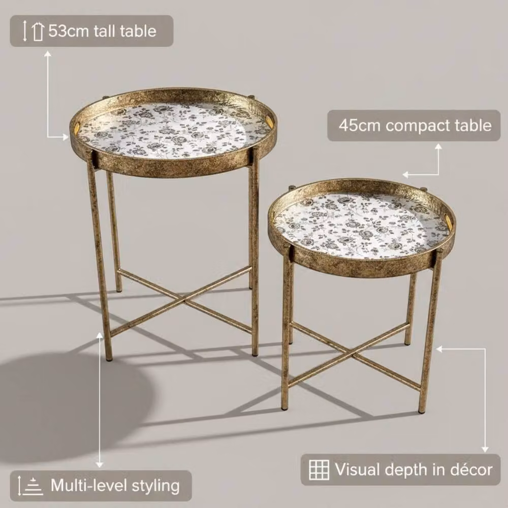Minster Stylish Living Ltd Set of 2 Oval Art Deco Nesting Side Tables in Gold and Silver with Glossy Composite Tops – 3