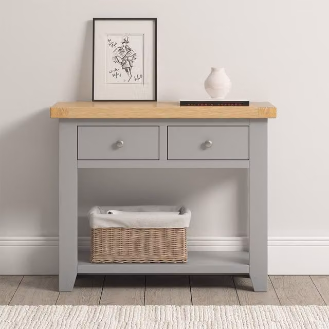 Seconique Windsor 2 Drawer Console Table in Pebble Grey