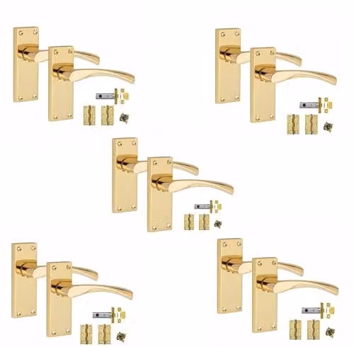 Golden Grace Astrid Scroll Door Handle Latch Set in Polished Brass, 5 Sets