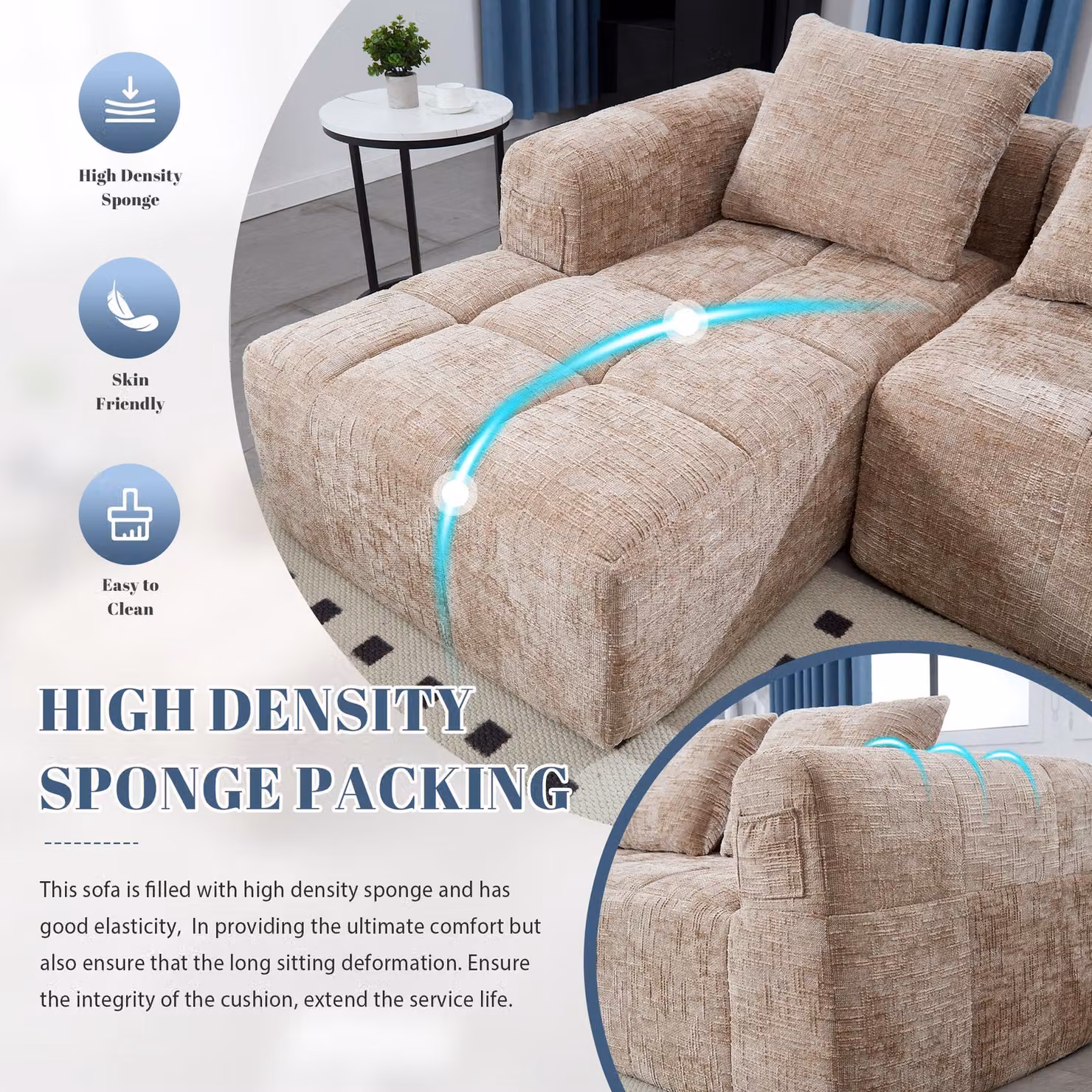 Aosom UK Oversized Modular L-Shaped Sleeper Sofa in Beige, W/D/H: 250 x 158 x 60 cm – 6