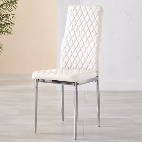 FurnitureboxUK Milan Set of 4 White Faux Leather Dining Chairs with Chrome Metal Legs