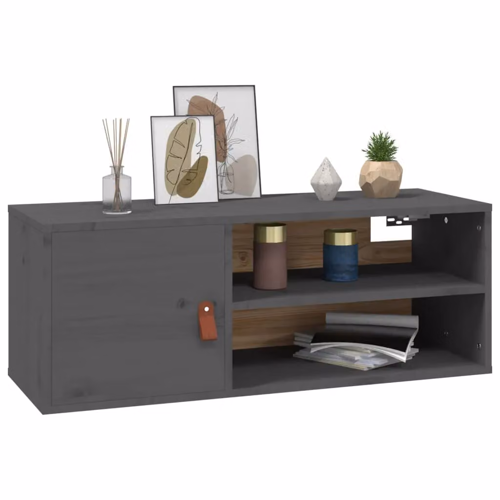 Berkfield Home Set of 2 Grey Rustic Solid Wood Pine Wall Cabinets W/D/H: 80 x 30 x 30 cm – 3