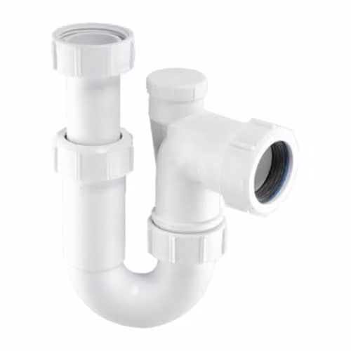 McAlpine ASA10V White 75mm Adjustable Inlet Tubular Swivel Anti-Syphon P Trap with 1 1/4 inch Universal Outlet