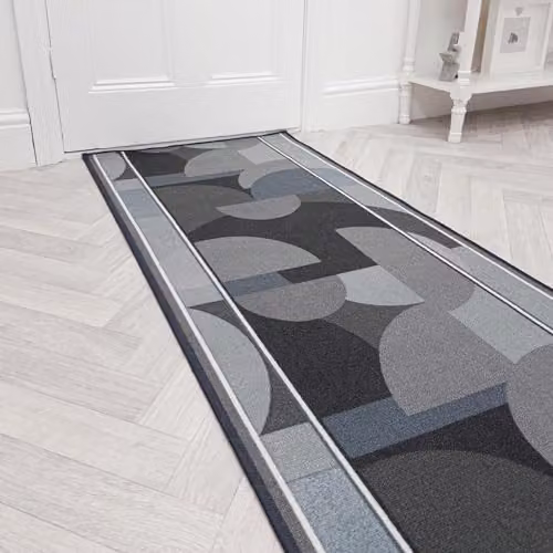 runrug Malis Graphite Hardwearing Hallway Runner Rug, Machine Woven Tight-Knit Loop Pile Carpet for Hall, Kitchen and Landing, W: 100 cm, L: 300 cm, Thickness: 0.54 cm