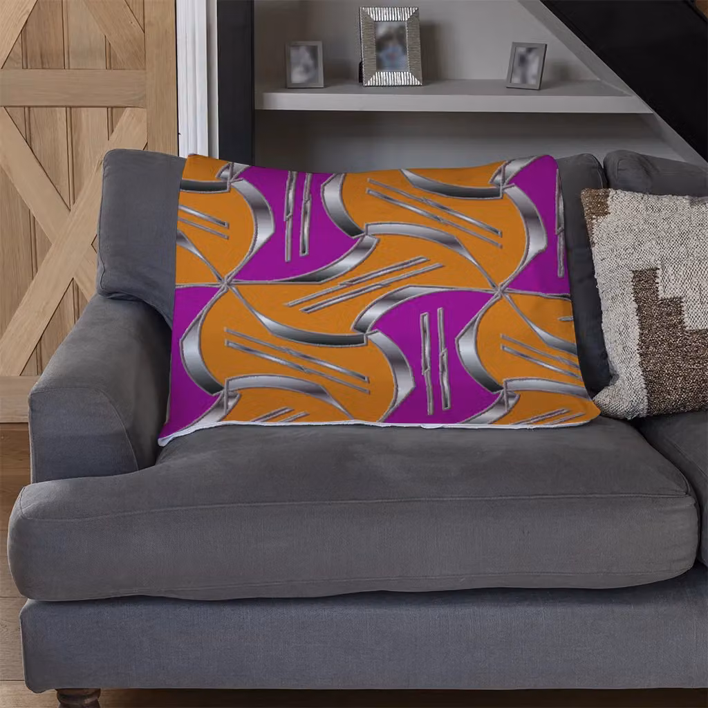 Benjamin Tate Design Geometric Metallic Shapes Fleece Blanket in Orange and Sand, W/D/H: 120 x 150 cm – 2