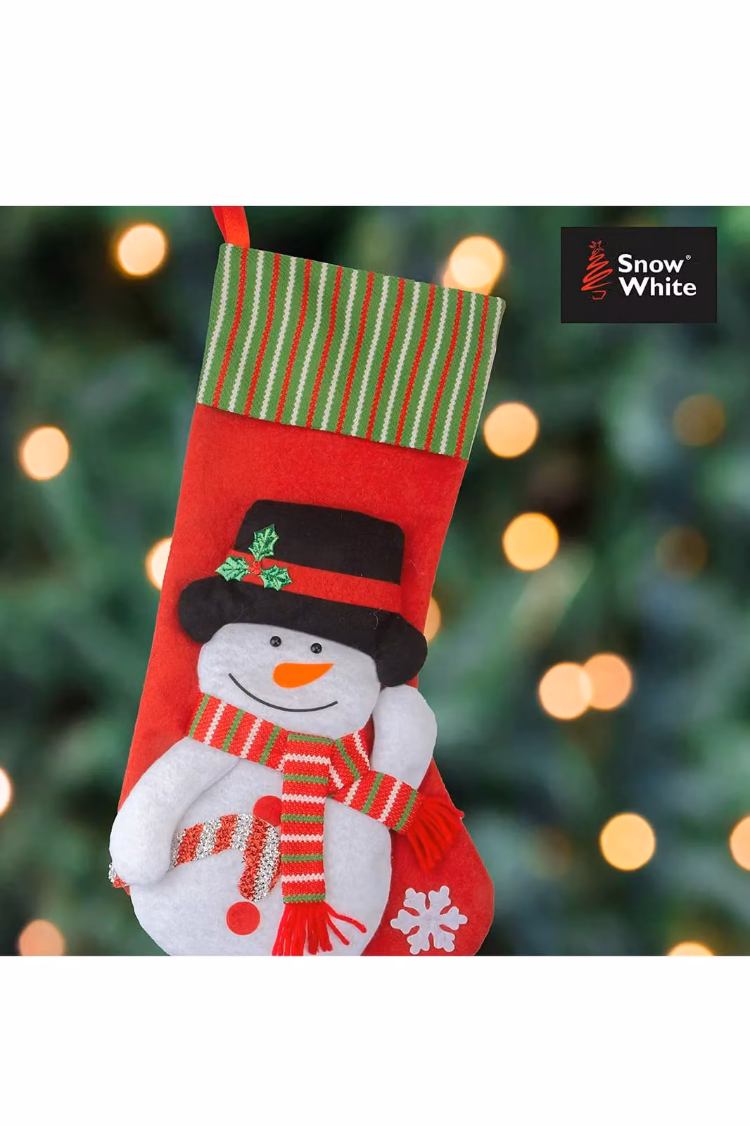 VFM e-Store Snowman Design Long Leg Christmas Stockings in White, Red and Green, Height: 54 cm – 2