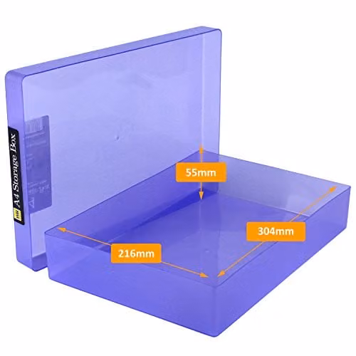 WestonBoxes A4-2-GO Portable Document Storage Box Carrier with 2 Purple Plastic Storage Boxes – 2