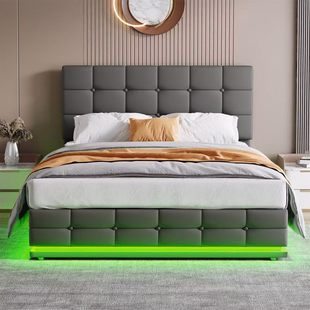 Matteo Grey Double Ottoman Bed Frame with LED Under-Bed Lighting and Hydraulic Storage – 3