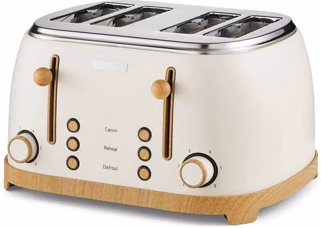Geepas NordiQ 4 Slice Toaster with Wood Effect Finish and Dual Controls in Cream