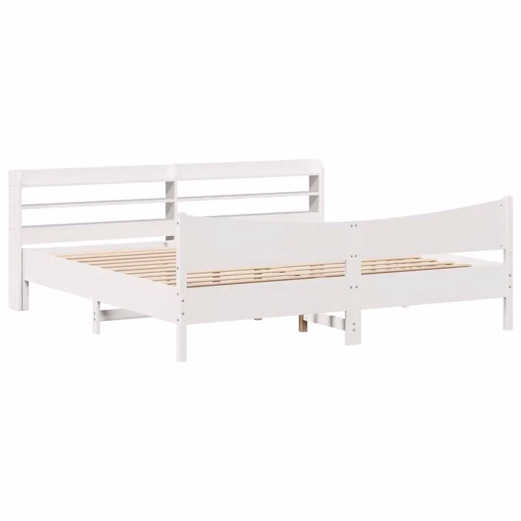 Berkfield Home Super King Bed Frame with Headboard in White Solid Pine Wood 180 x 200 cm