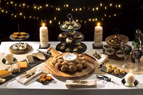 Artesa Three Tier Round Slate Cake Stand with Metal Handles in Black and Grey, W: 28.5 cm, D: 28.5 cm, H: 34.5 cm – 4