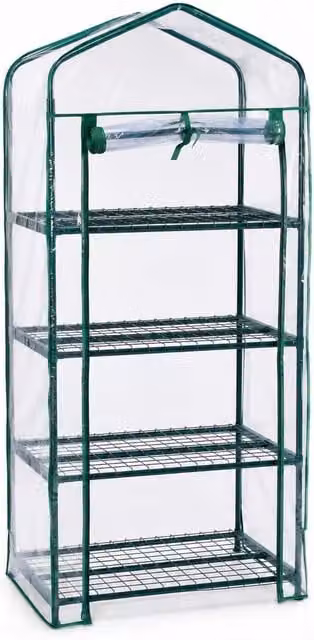 Grass Warehouse 4 Tier Mini Walk-In Greenhouse with Curved PVC Cover and Steel Frame, Green and Transparent, H 130 x W 130 x D 130 cm