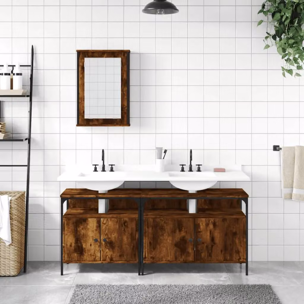 Berkfield Home 3 Piece Industrial Bathroom Furniture Set in Smoked Oak Brown – 2