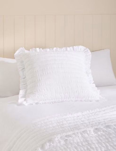 M&S White Pure Cotton Textured Square Cushion with Removable Washable Cover