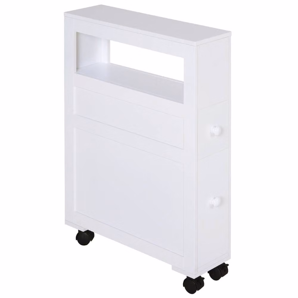 Wyld Haus Minbalu Narrow Rolling Bathroom Storage Unit with 2 Drawers, White – 2