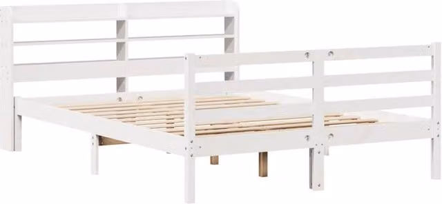 Berkfield Home Beautiful Bed Frame with Headboard in White, Solid Pine Wood, W/D/H: 135 x 190 x 82 cm