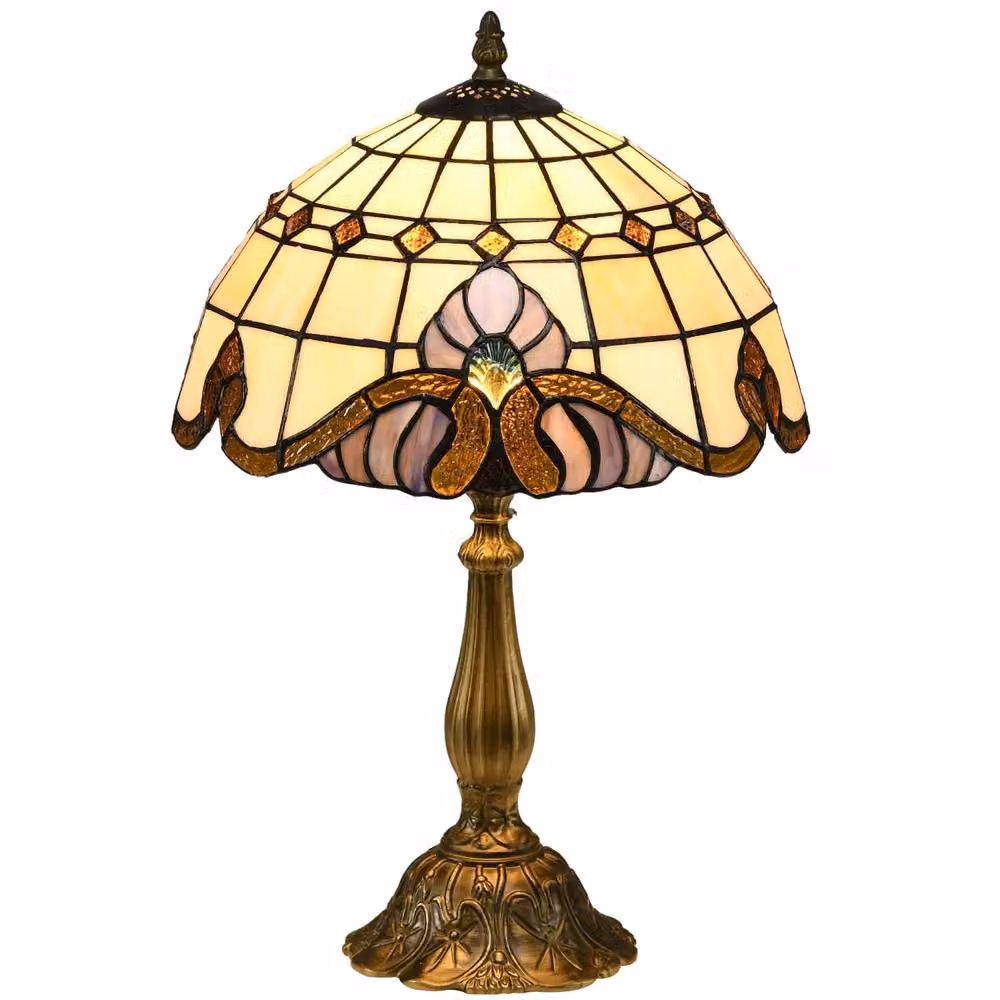 Wyld Haus Noka Handcrafted Multi Colour Stained Glass Table Lamp in Gold/Brass, H: 48 cm, W: 30 cm, D: 30 cm – 2