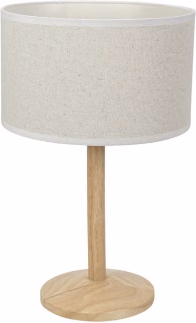 ValueLights Triston Stem Table Lamp in Natural Light Wood with White Fabric Drum Shade